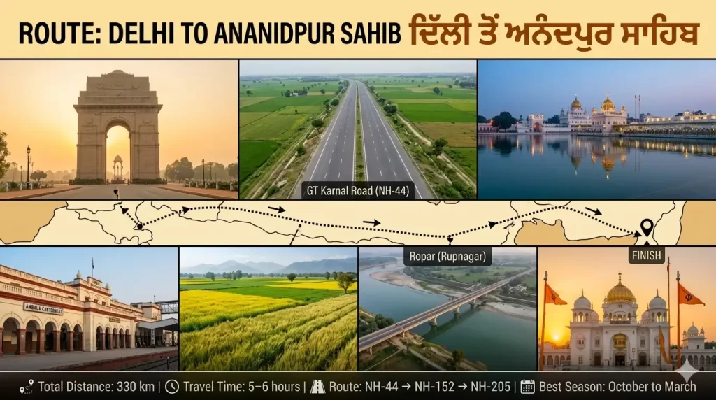 Delhi to Anandpur Sahib Route